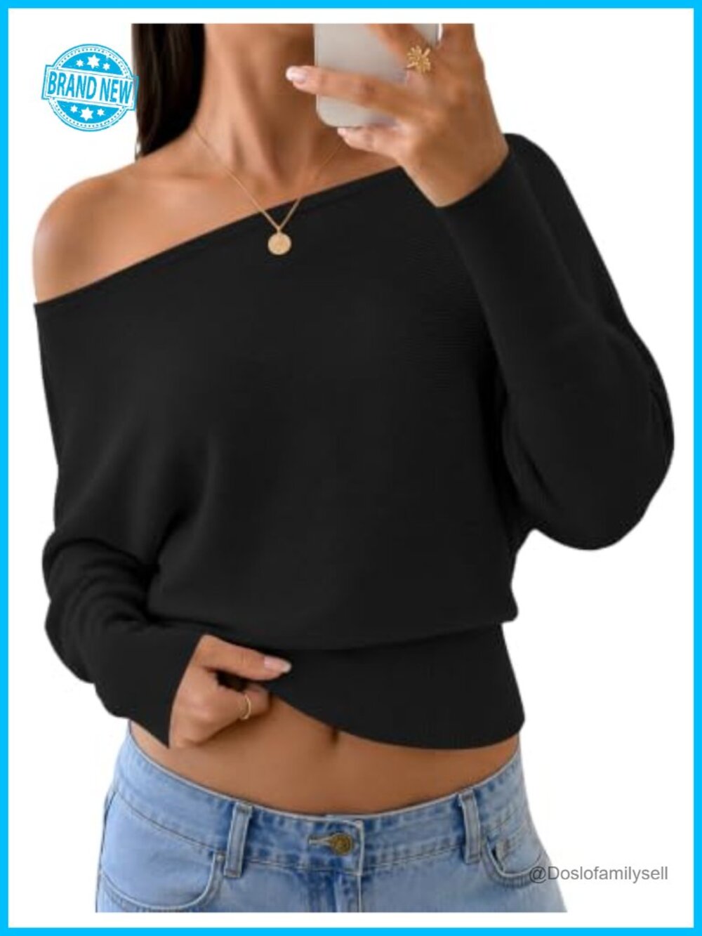 Off the Shoulder Knit Pullover Sweater Women Batwing Sleeve Fall Winter